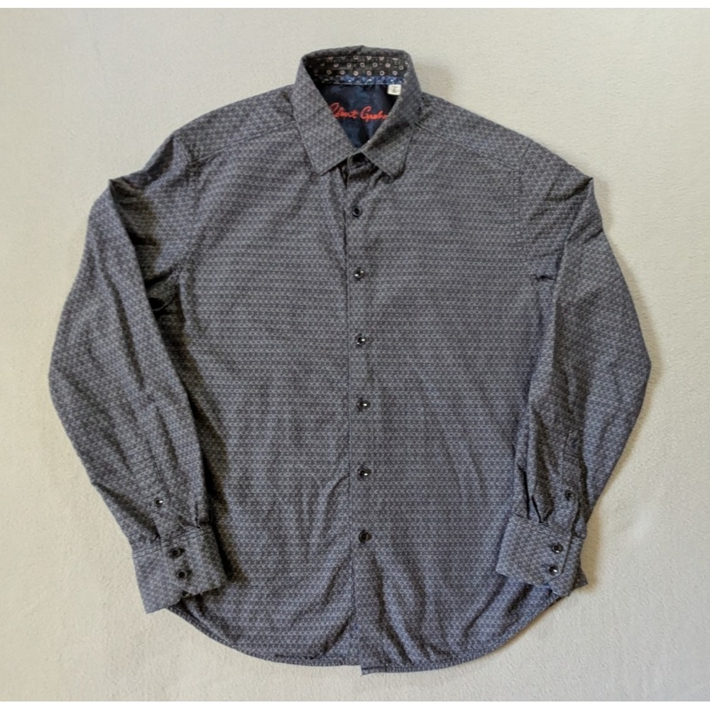 Robert Graham Shirt Mens Large Blue‎ Pattern Flip Cuff Cotton Long Sleeve